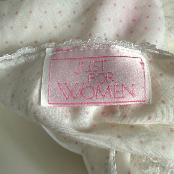 Just For Women White Nightgown Size 1X Pink Polka Dots VTG Lace Trim Sleeveless - Picture 2 of 15